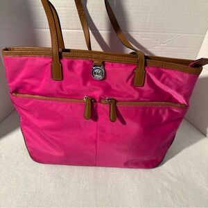 Michael Kors Pink and Brown Tote Bag with Durable Design 13x9